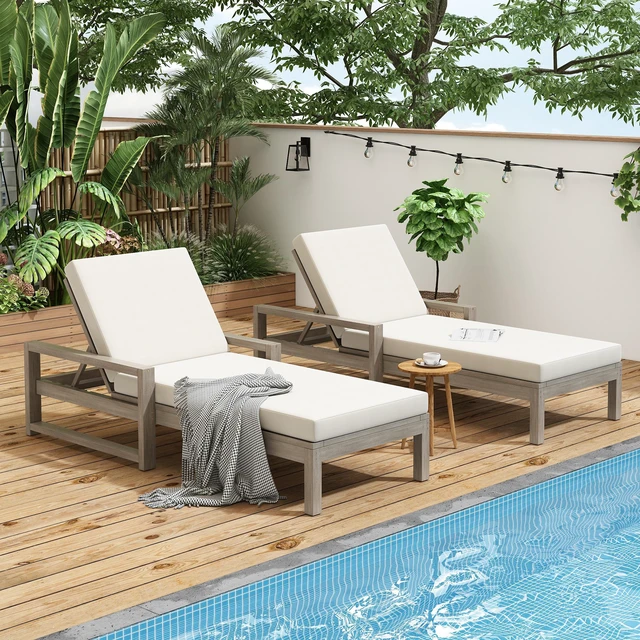 Main image of Outdoor Lounge Chairs Set, Position Chaise Lounge Outdoor Patio Chaise with Cushion and Adjustable Backrest Pool Chairs
