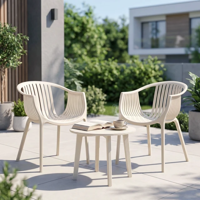 Alt view image 6 of 7 - Patio 2pk Chair, Cream, Plastic, Patio Seating