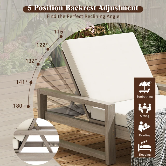 Alt view image 5 of 7 - Outdoor Lounge Chairs, Position Chaise Lounge Outdoor Patio Chaise with Cushion and Adjustable Backrest Pool Chairs