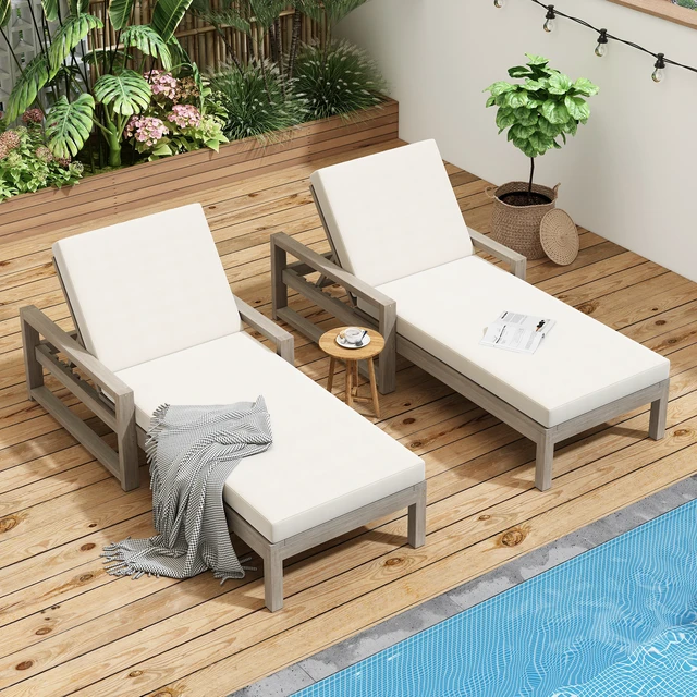 Alt view image 2 of 7 - Outdoor Lounge Chairs Set, Position Chaise Lounge Outdoor Patio Chaise with Cushion and Adjustable Backrest Pool Chairs