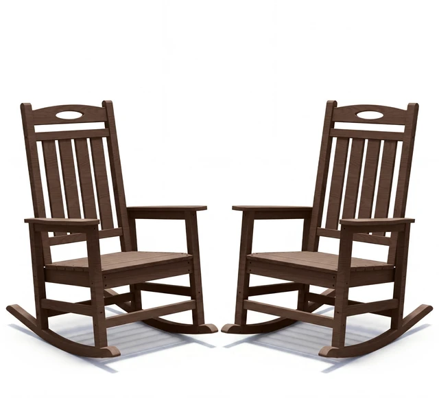 Main image of Outdoor Rocking Chair Set, HDPE Patio Rocking Chair for Adults Outdoor Rocker for Garden Lawn, Brown, HDPE, Patio