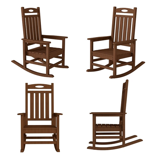 Alt view image 3 of 7 - Outdoor Rocking Chair Set, HDPE Patio Rocking Chair for Adults Outdoor Rocker for Garden Lawn, Brown, HDPE, Patio