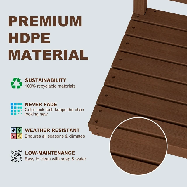 Alt view image 5 of 7 - Outdoor Rocking Chair Set, HDPE Patio Rocking Chair for Adults Outdoor Rocker for Garden Lawn, Brown, HDPE, Patio