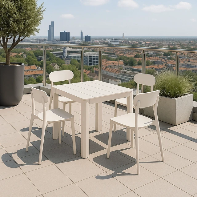Alt view image 6 of 7 - Patio Stalking Chair Set, Cream, Plastic, Patio Seating