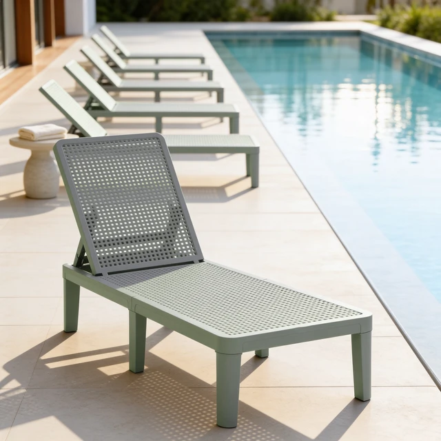 Alt view image 6 of 7 - Outdoor Lounger Chair, Green, Plastic, Patio Seating