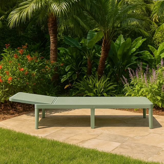Alt view image 7 of 7 - Outdoor Lounger Chair, Green, Plastic, Patio Seating