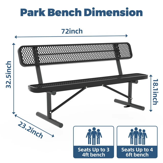 Alt view image 3 of 7 - Set Products-Sku Heavy Duty Outdoor Metal Park Bench with Backrest, All Weather Steel Portable Seating, Amber Black