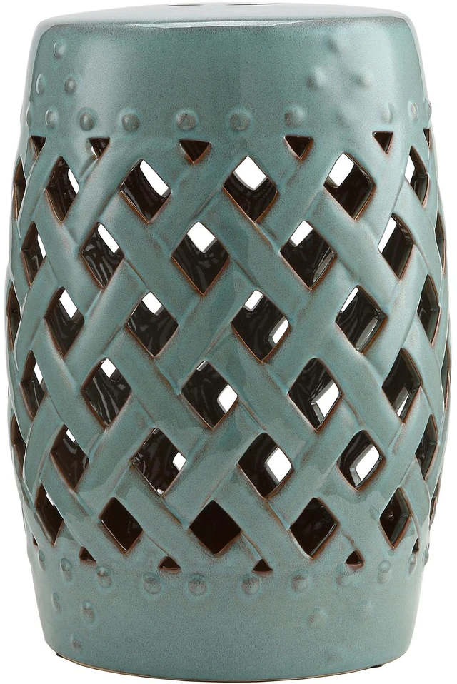 Main image of Inchx 18 Inch Ceramic Garden Stool with Woven Lattice Design and Glazed Materials Decorative End Table, Blue