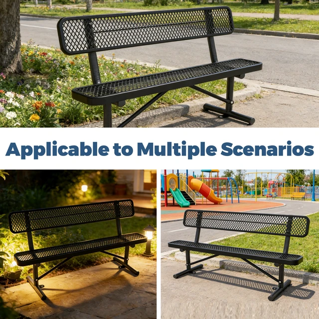 Alt view image 5 of 7 - Set Products-Sku Heavy Duty Outdoor Metal Park Bench with Backrest, All Weather Steel Portable Seating, Amber Black
