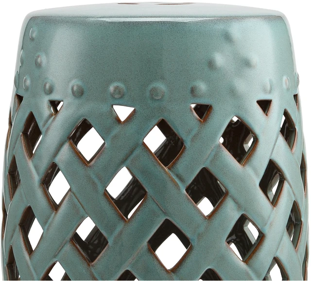Alt view image 4 of 7 - Inchx 18 Inch Ceramic Garden Stool with Woven Lattice Design and Glazed Materials Decorative End Table, Blue