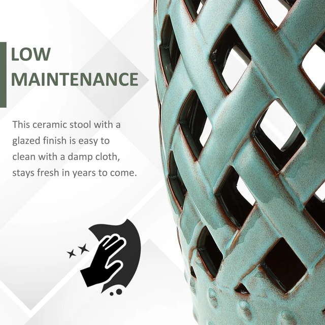 Alt view image 7 of 7 - Inchx 18 Inch Ceramic Garden Stool with Woven Lattice Design and Glazed Materials Decorative End Table, Blue