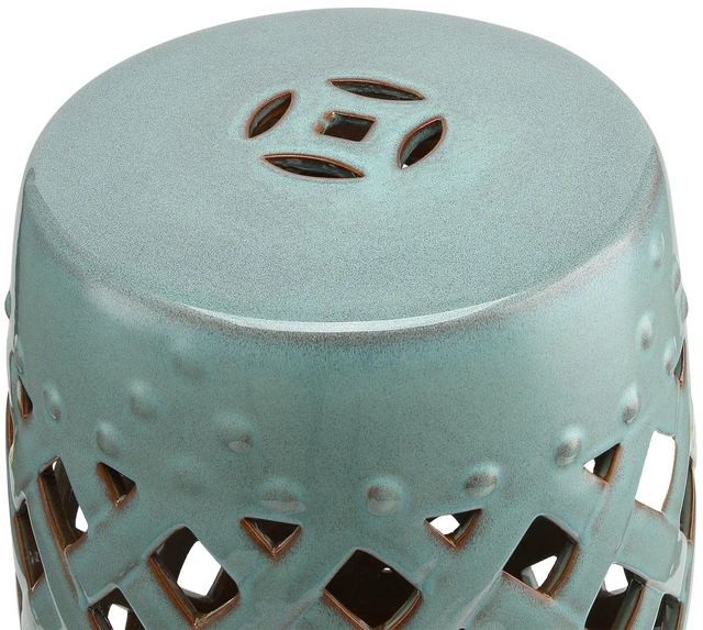 Alt view image 5 of 7 - Inchx 18 Inch Ceramic Garden Stool with Woven Lattice Design and Glazed Materials Decorative End Table, Blue