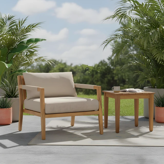 Alt view image 2 of 7 - Harmony Set Rope Chair and Slat Side Table for Outdoor Living, Acacia Wood, Patio Furniture Sets