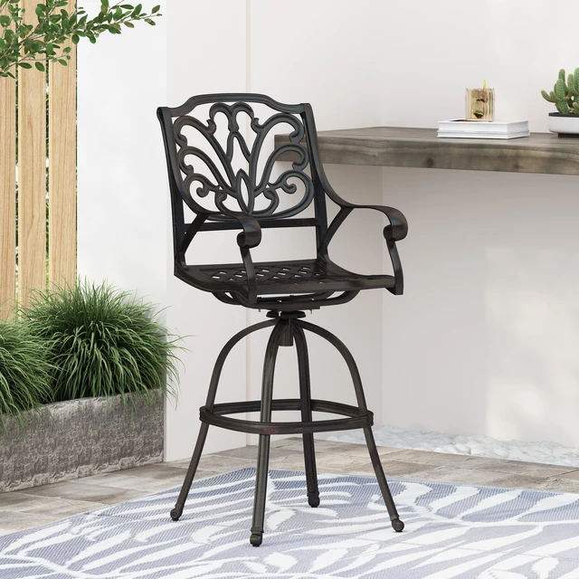 Alt view image 4 of 7 - Cast Aluminium Swivel Bar Stool, Bronze, Patio Seating