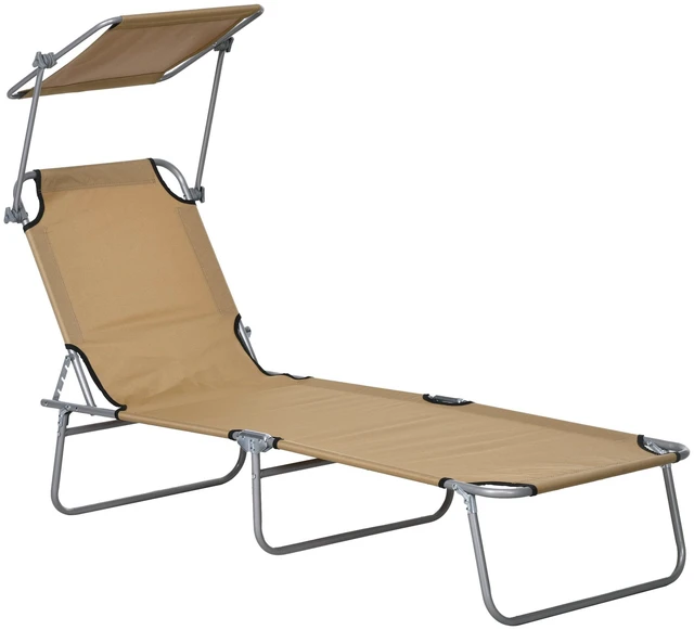 Main image of Outdoor Lounge Chair, Adjustable Folding Chaise Lounge Tanning Chair with Sun Shade for Beach Camping Hiking, Tan
