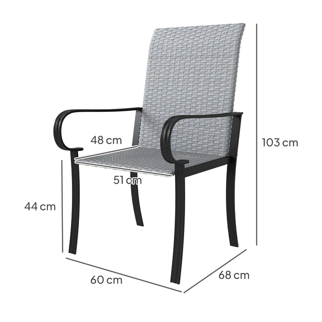 Alt view image 3 of 7 - Set Outdoor Wicker Dining Chairs, All Weather Rattan Armchairs with Armrests Steel Frame High Back and Seating, Gray