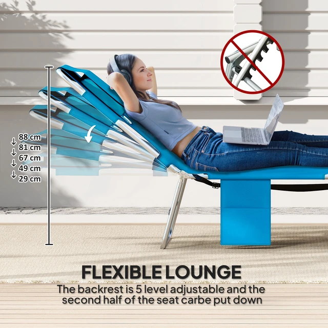 Alt view image 6 of 7 - Chaise Lounge Chair Outdoor with Face Arm Hole, Position Reclining Face Down Tanning Chair with Carry Strap Side Pocket