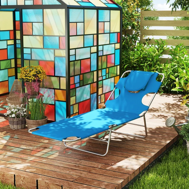 Alt view image 2 of 7 - Chaise Lounge Chair Outdoor with Face Arm Hole, Position Reclining Face Down Tanning Chair with Carry Strap Side Pocket