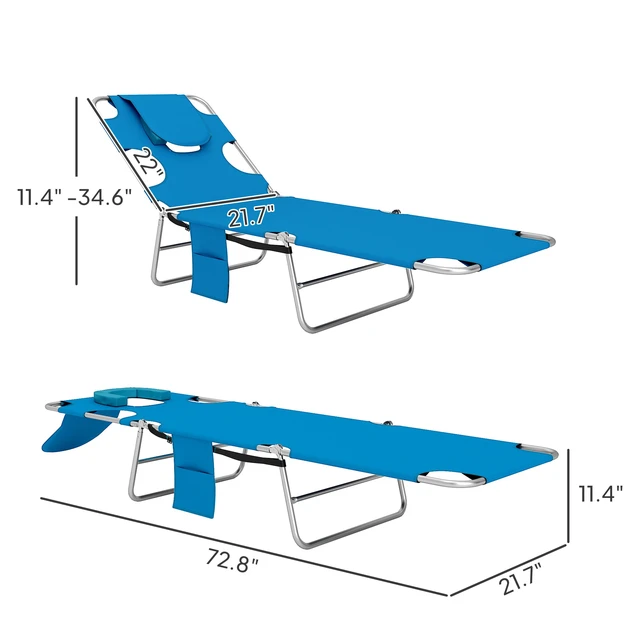 Alt view image 7 of 7 - Chaise Lounge Chair Outdoor with Face Arm Hole, Position Reclining Face Down Tanning Chair with Carry Strap Side Pocket