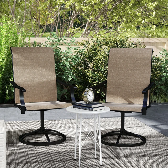 Alt view image 2 of 7 - Outdoor Patio Swivel Chairs Set, High Back Patio Dining Chairs with All Weather Mesh Fabric and Metal Frame for Lawn