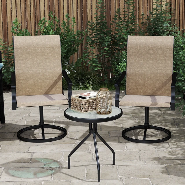 Alt view image 3 of 7 - Outdoor Patio Swivel Chairs Set, High Back Patio Dining Chairs with All Weather Mesh Fabric and Metal Frame for Lawn