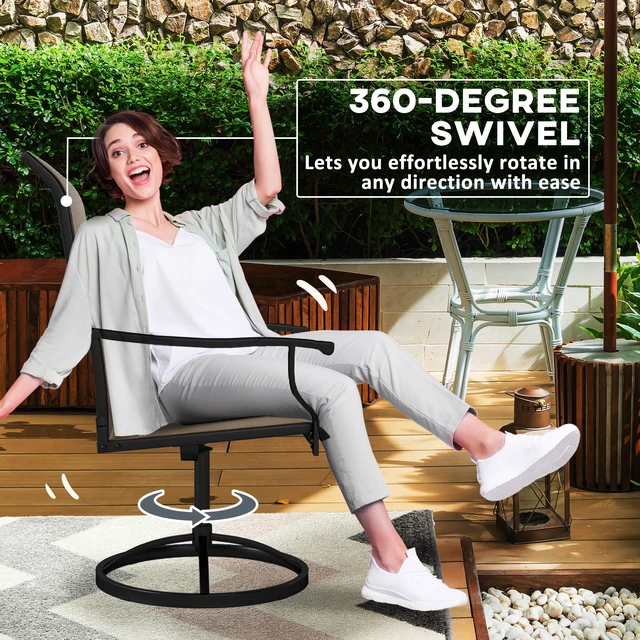 Alt view image 6 of 7 - Outdoor Patio Swivel Chairs Set, High Back Patio Dining Chairs with All Weather Mesh Fabric and Metal Frame for Lawn