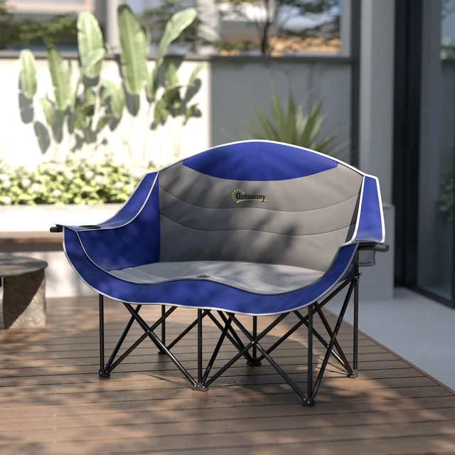 Alt view image 2 of 7 - Double Camping Chair for Adults, Padded Folding Camp Chair for 2 Person with Armrest Wine Glass Holder Cup Holder Carry