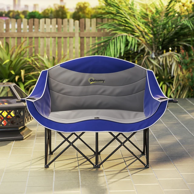 Alt view image 3 of 7 - Double Camping Chair for Adults, Padded Folding Camp Chair for 2 Person with Armrest Wine Glass Holder Cup Holder Carry