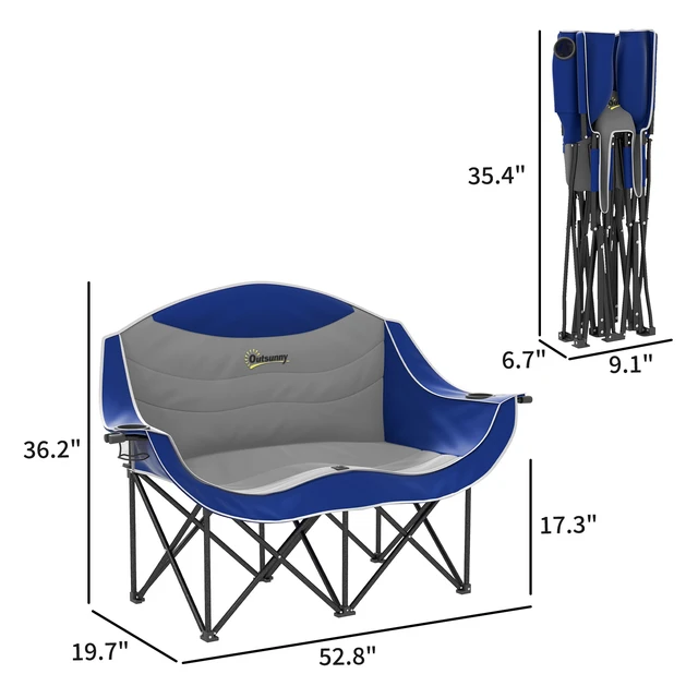 Alt view image 7 of 7 - Double Camping Chair for Adults, Padded Folding Camp Chair for 2 Person with Armrest Wine Glass Holder Cup Holder Carry