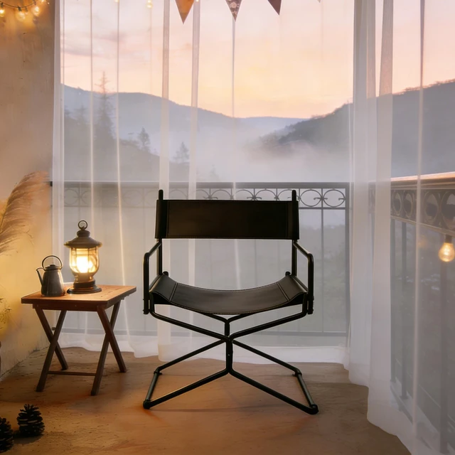 Main image of 21 Inches Leather Director Chair Heavy Duty Folding Camping Chair for Adults, Sports Lawn Outdoor Fishing Courtyard
