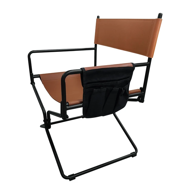 Alt view image 4 of 7 - 21 Inches Leather Director Chair Heavy Duty Folding Camping Chair for Adults, Sports Lawn Outdoor Fishing Courtyard