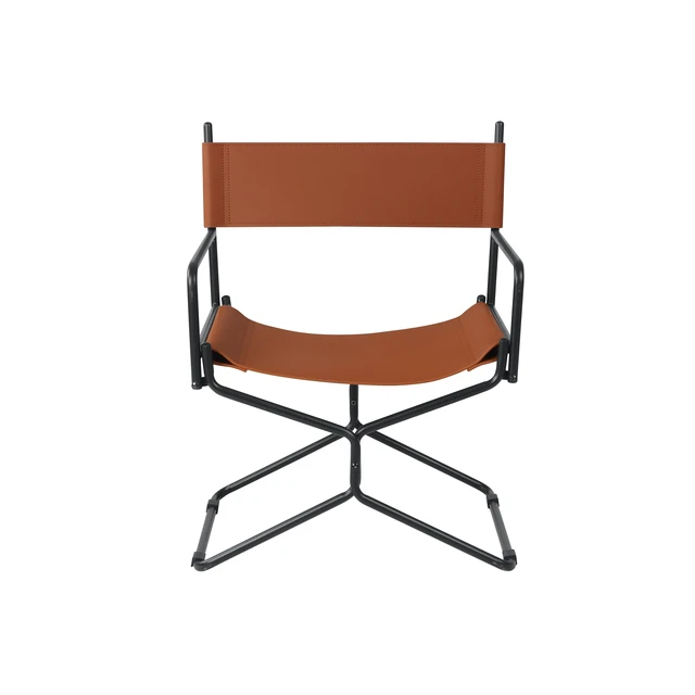 Alt view image 6 of 7 - 21 Inches Leather Director Chair Heavy Duty Folding Camping Chair for Adults, Sports Lawn Outdoor Fishing Courtyard