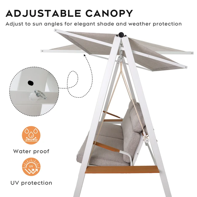 Alt view image 5 of 7 - Outdoor Patio Seaters Metal Swing Chair Swing Bed with Cushion and Adjustable Canopy Color, Grey, Patio Seating