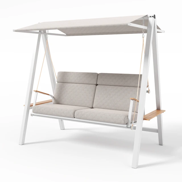 Alt view image 3 of 7 - Outdoor Patio Seaters Metal Swing Chair Swing Bed with Cushion and Adjustable Canopy Color, Grey, Patio Seating