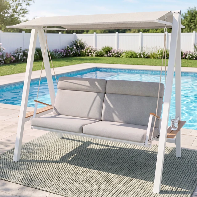Alt view image 4 of 7 - Outdoor Patio Seaters Metal Swing Chair Swing Bed with Cushion and Adjustable Canopy Color, Grey, Patio Seating