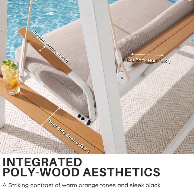 Alt view image 6 of 7 - Outdoor Patio Seaters Metal Swing Chair Swing Bed with Cushion and Adjustable Canopy Color, Grey, Patio Seating