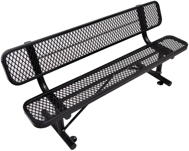 Main image of 6 ft Outdoor Steel Bench with Backrest, Black, Carbon Steel, Patio Seating