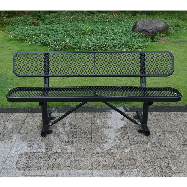 Alt view image 2 of 7 - 6 ft Outdoor Steel Bench with Backrest, Black, Carbon Steel, Patio Seating