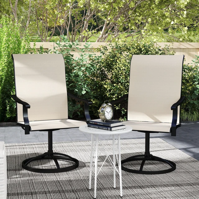 Alt view image 4 of 7 - Outdoor Patio Swivel Chairs Set, High Back Patio Dining Chairs with All Weather Mesh Fabric and Metal Frame for Lawn