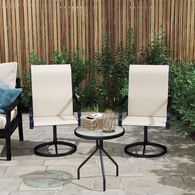 Alt view image 5 of 7 - Outdoor Patio Swivel Chairs Set, High Back Patio Dining Chairs with All Weather Mesh Fabric and Metal Frame for Lawn