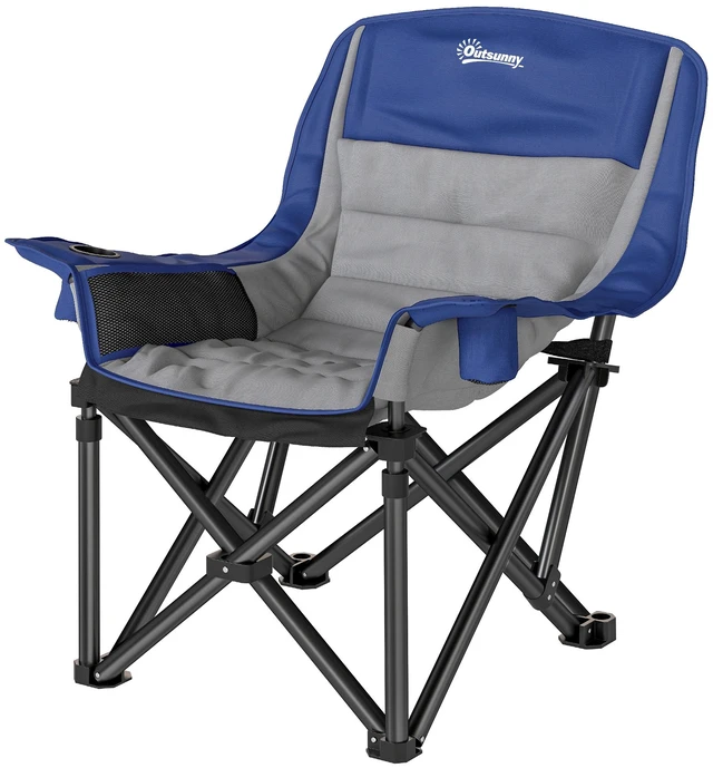 Main image of Single Padded Camping Chair for Adults, Portable Folding Camping Chair with Side Pockets Cup Holders and Carry Bag