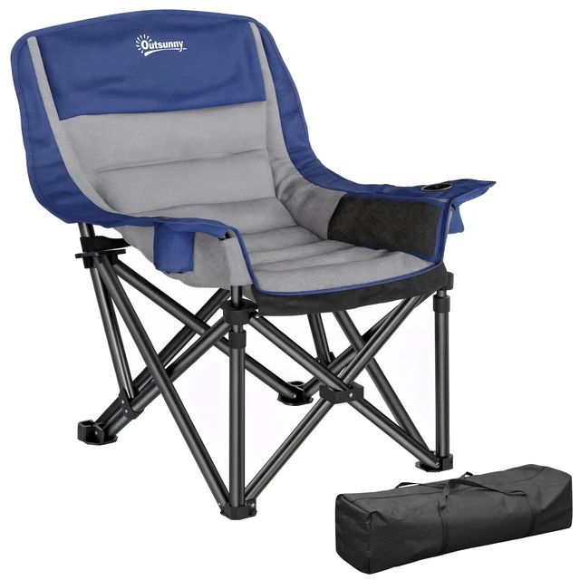 Alt view image 3 of 7 - Single Padded Camping Chair for Adults, Portable Folding Camping Chair with Side Pockets Cup Holders and Carry Bag