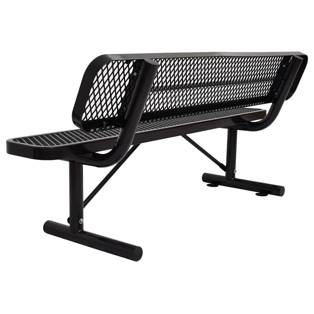 Alt view image 3 of 7 - 6 ft Outdoor Steel Bench with Backrest, Black, Carbon Steel, Patio Seating