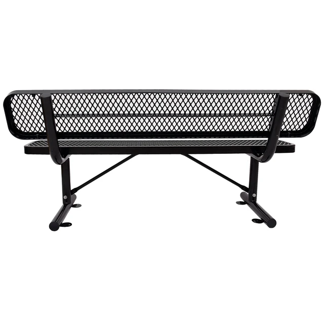 Alt view image 4 of 7 - 6 ft Outdoor Steel Bench with Backrest, Black, Carbon Steel, Patio Seating