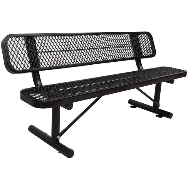 Alt view image 7 of 7 - 6 ft Outdoor Steel Bench with Backrest, Black, Carbon Steel, Patio Seating