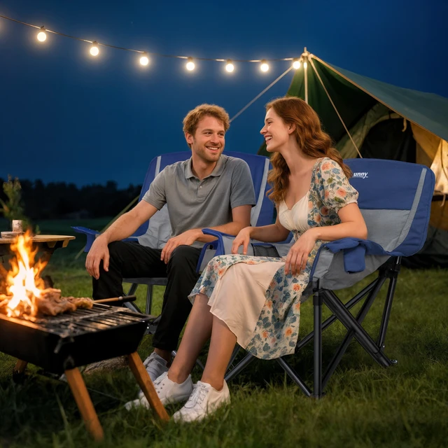 Alt view image 4 of 7 - Single Padded Camping Chair for Adults, Portable Folding Camping Chair with Side Pockets Cup Holders and Carry Bag