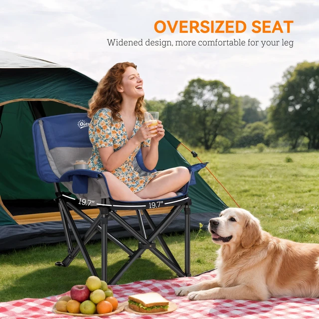 Alt view image 7 of 7 - Single Padded Camping Chair for Adults, Portable Folding Camping Chair with Side Pockets Cup Holders and Carry Bag