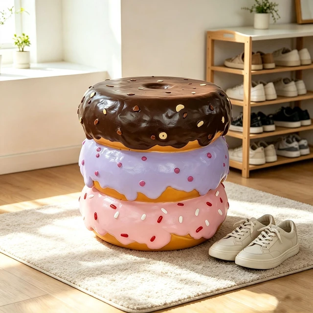 Main image of 14 Inch Stacked Donut Stool, Colorful Dessert Character Side Table Decor Indoor and Outdoor Creative Figurine Seat
