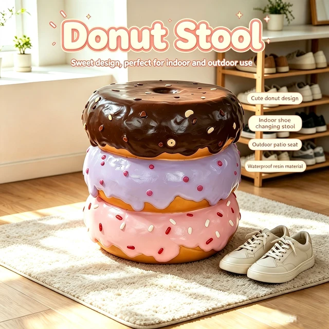 Alt view image 2 of 7 - 14 Inch Stacked Donut Stool, Colorful Dessert Character Side Table Decor Indoor and Outdoor Creative Figurine Seat