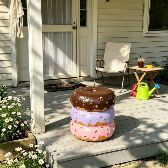 Alt view image 5 of 7 - 14 Inch Stacked Donut Stool, Colorful Dessert Character Side Table Decor Indoor and Outdoor Creative Figurine Seat